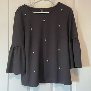 Ann Taylor black blouse, pearl details. Peplum sleeves. Size M